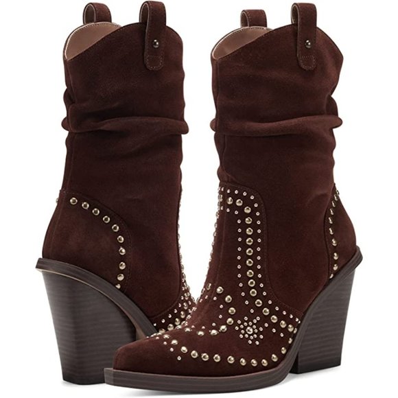 Jessica Simpson Shoes - Brown Studded Western Boots Jessica Simpson LARNA Leather Suede NEW